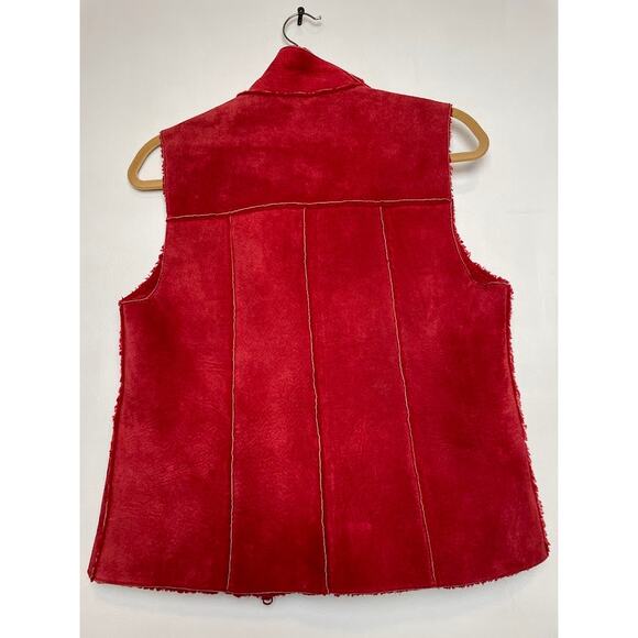 Suede Vest Womens Medium Red Leather Fleece Sleeveless Full Zip Jacket Coat - Picture 10 of 15